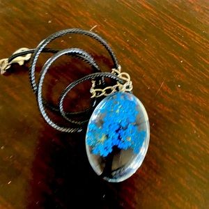 Royal blue tree in glass pendant necklace